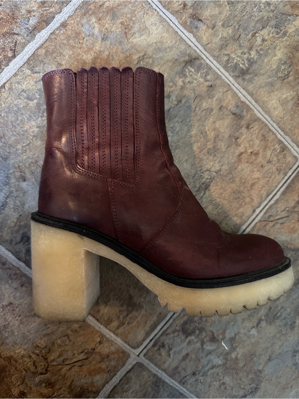 Free People Burgundy Leather Block-Heel Chelsea Boots